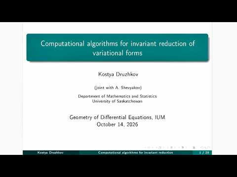 Seminar GDEq. Computational algorithms for invariant reduction of variational forms Seminar GDEq. Computational algorithms for invariant reduction of variational forms